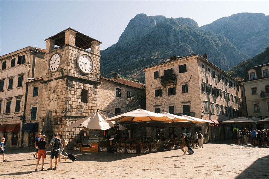 Old town of Kotor beneath mountain walls