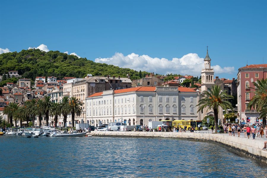 Palm-lined waterfront promenade in Split, Croatia